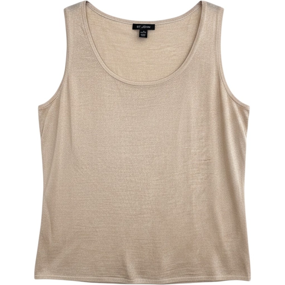 St. John Gold Metallic Wool Blend Knit Shell Scoop Neck Tank Top M Elevated